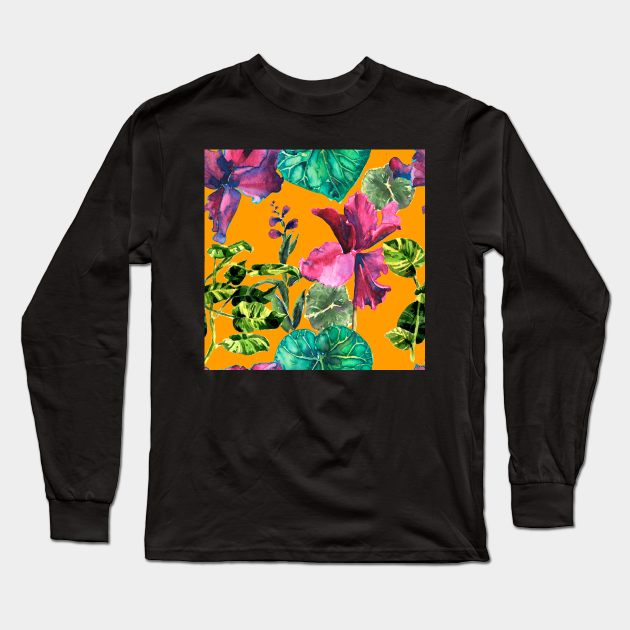 Seamless tropical flower Long Sleeve T-Shirt by Olga Berlet